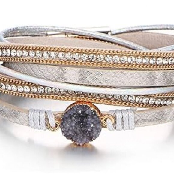 Jewelry - Leather Wrap Bracelets Multi-Layer Crystal Beads Cuff Bracelet Jewelry - AGATE